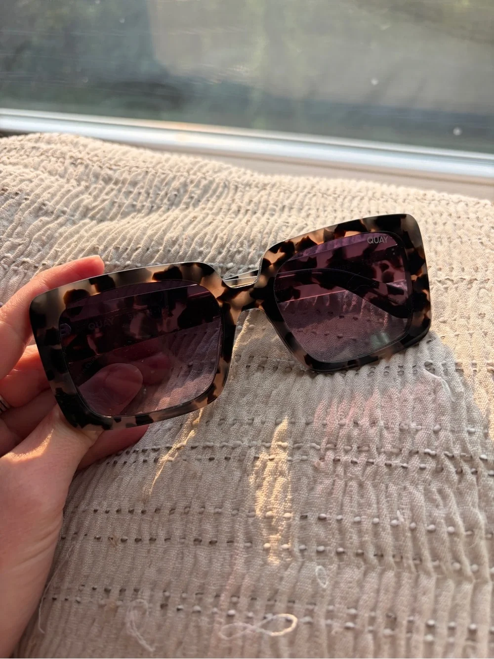 Quay Australia Tortoiseshell Square Sunglasses with Purple Lenses